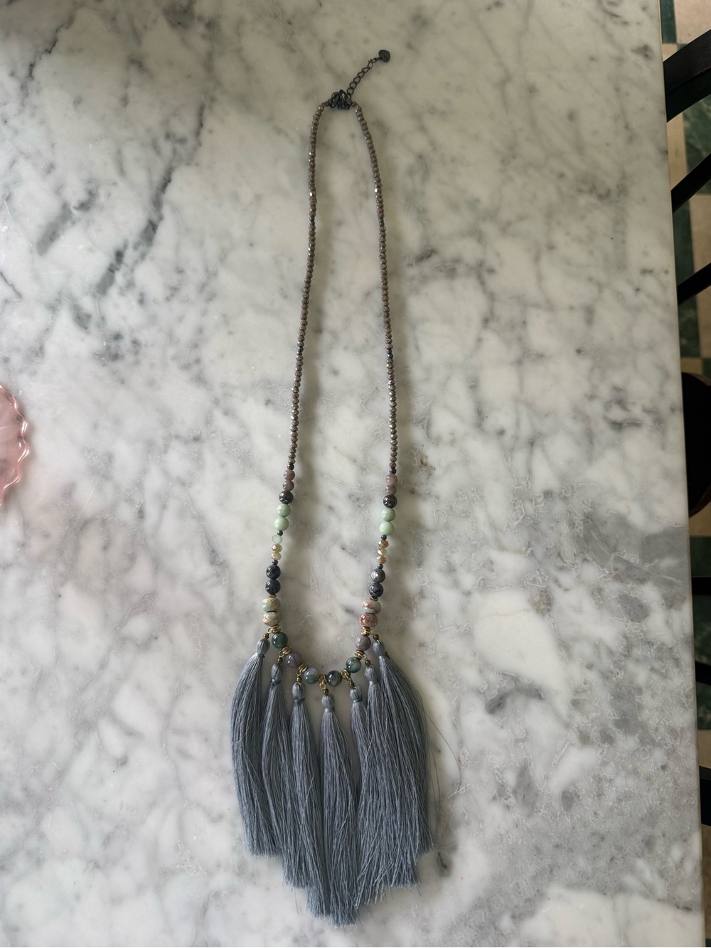 Nakamol Blue Tassel Beaded Necklace with Multicolor Accents